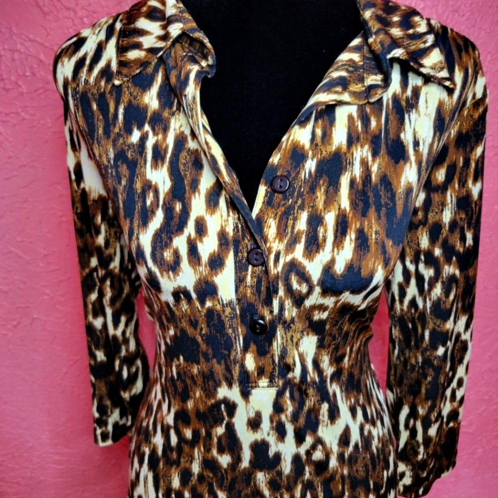 Carole Little Leopard Print Collared Dress | Button-Up Design